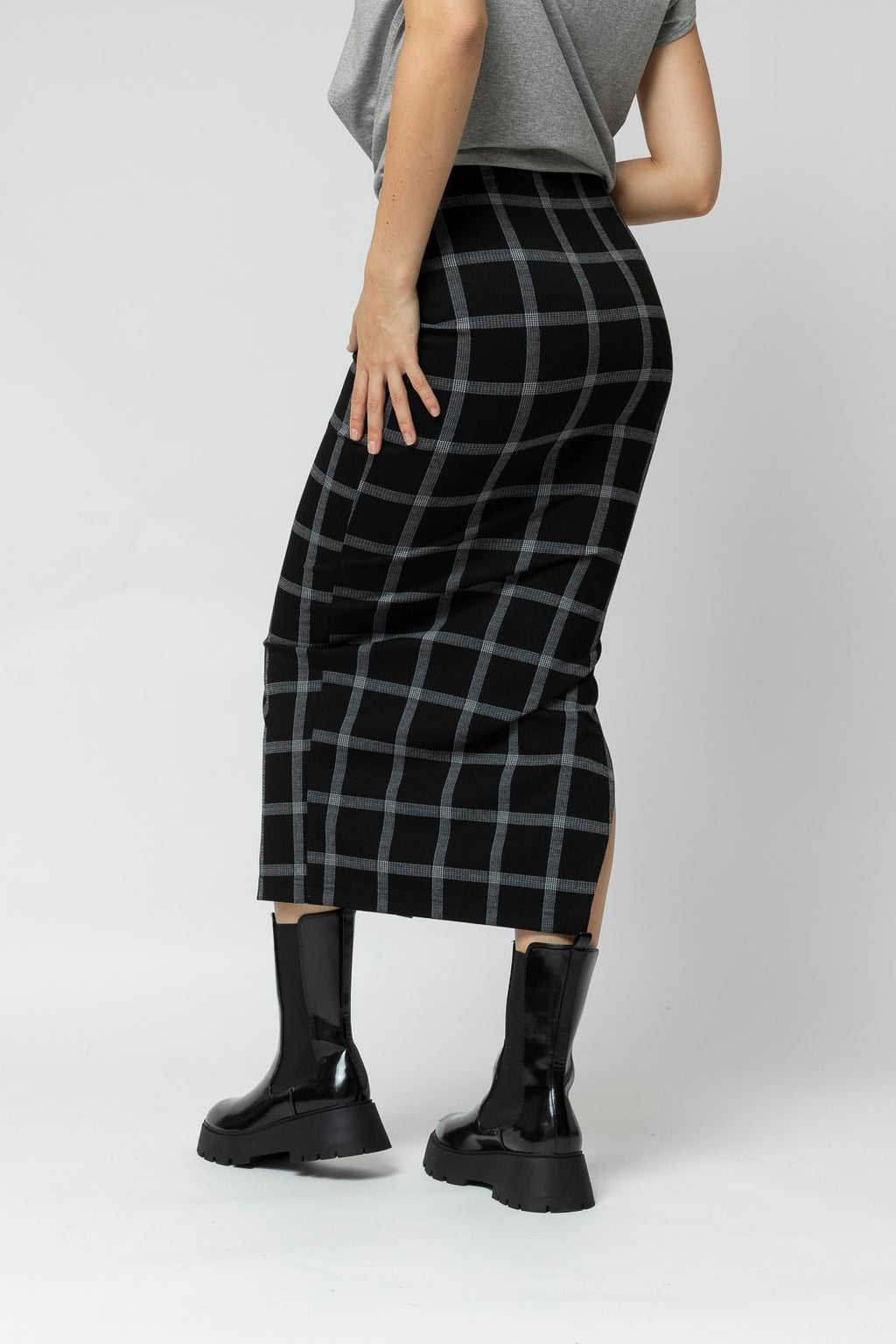 Black Check Split Skirt