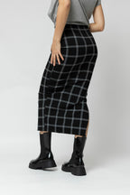 Black Check Split Skirt