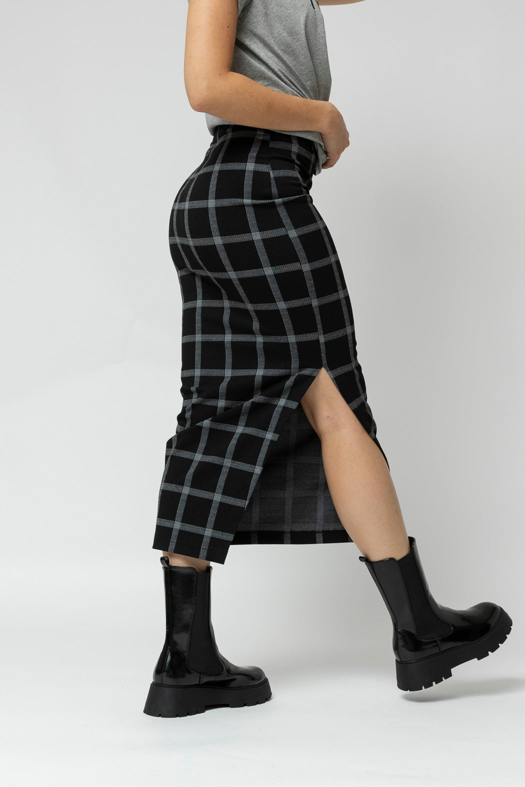 Black Check Split Skirt