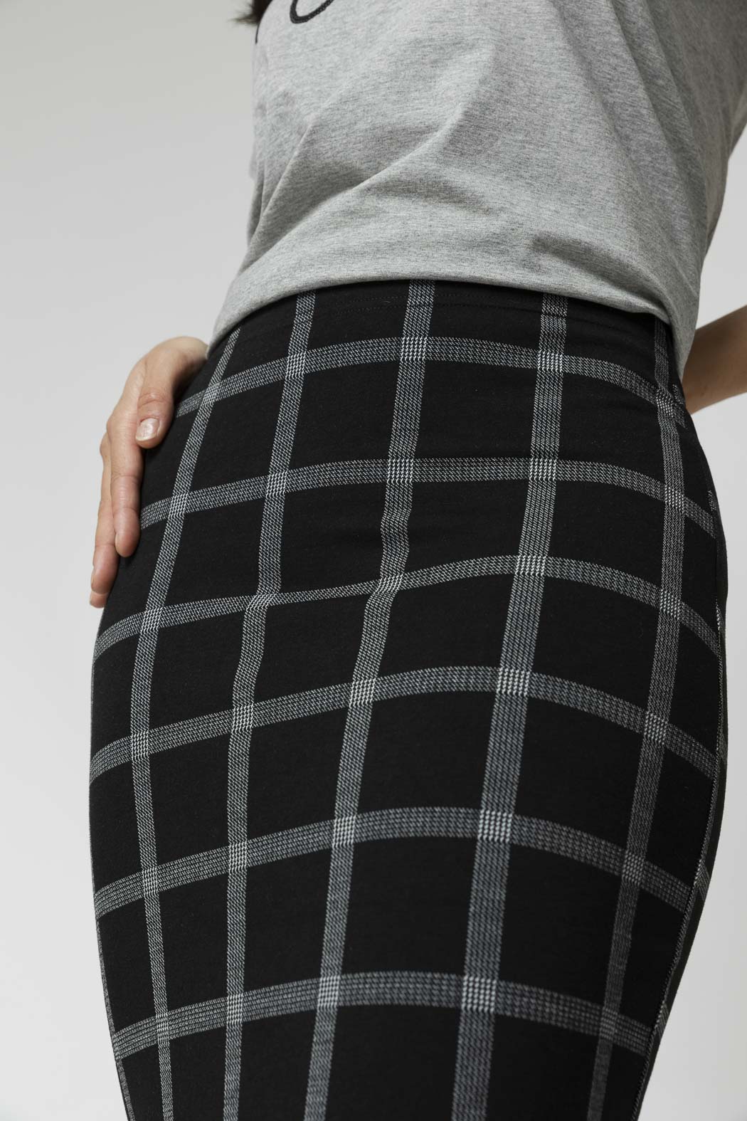 Black Check Split Skirt