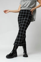 Black Check Split Skirt
