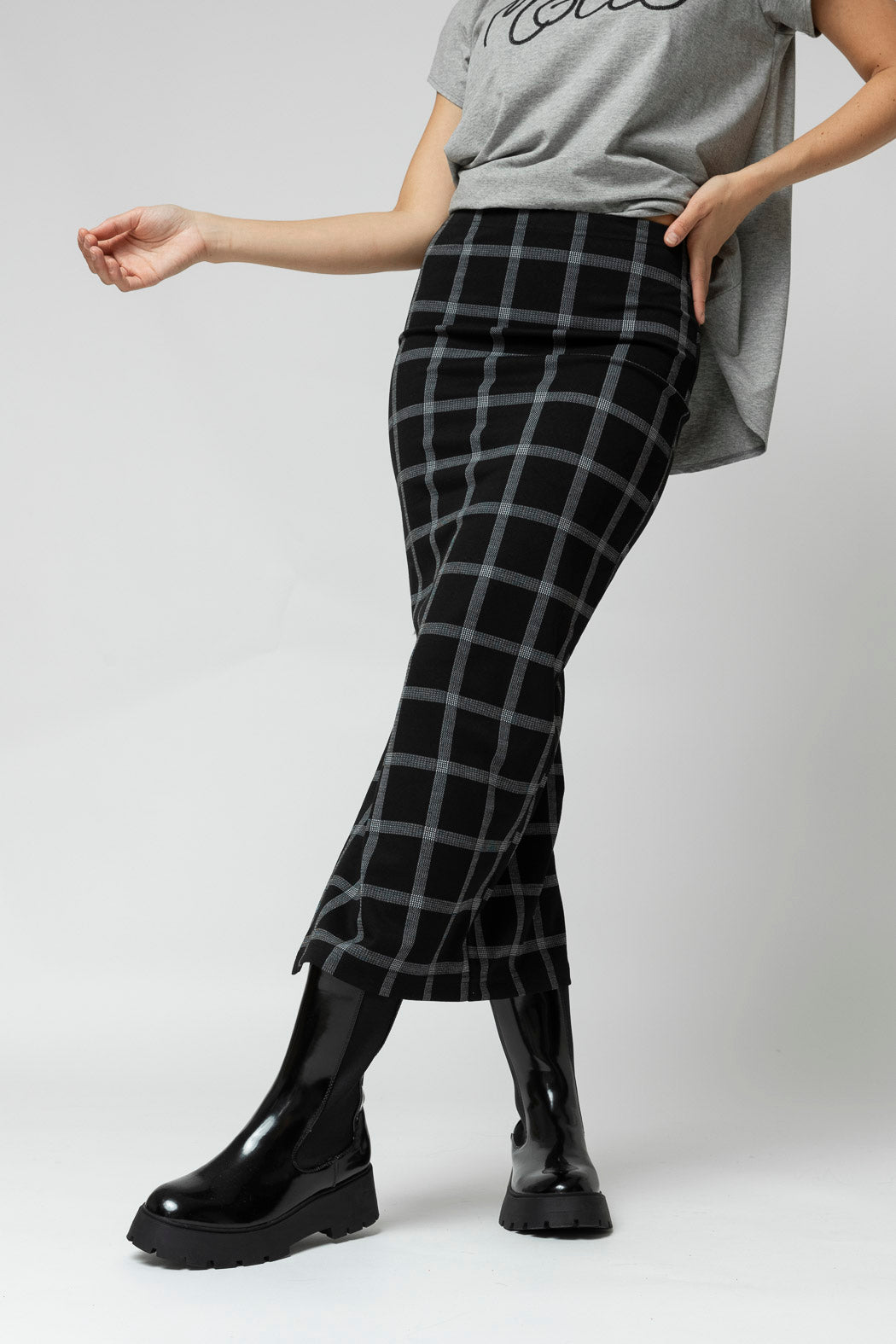 Black Check Split Skirt