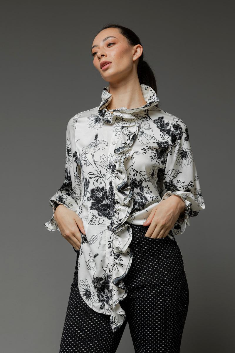 Black White Double Frill Blouse