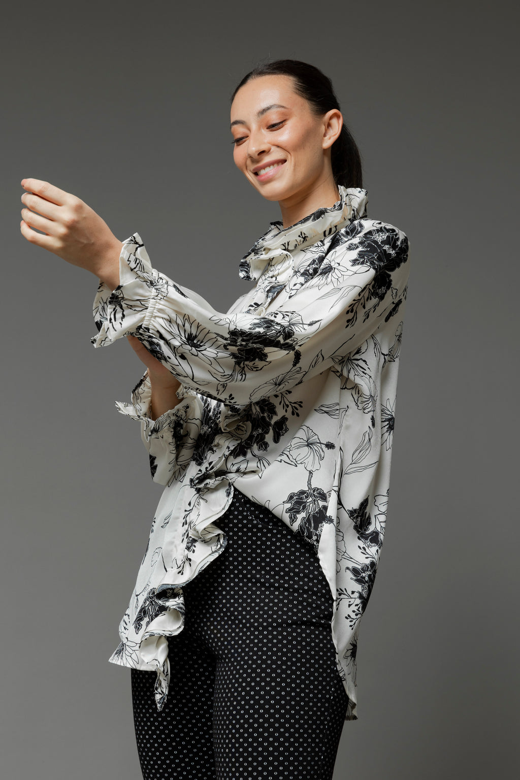 Black White Double Frill Blouse