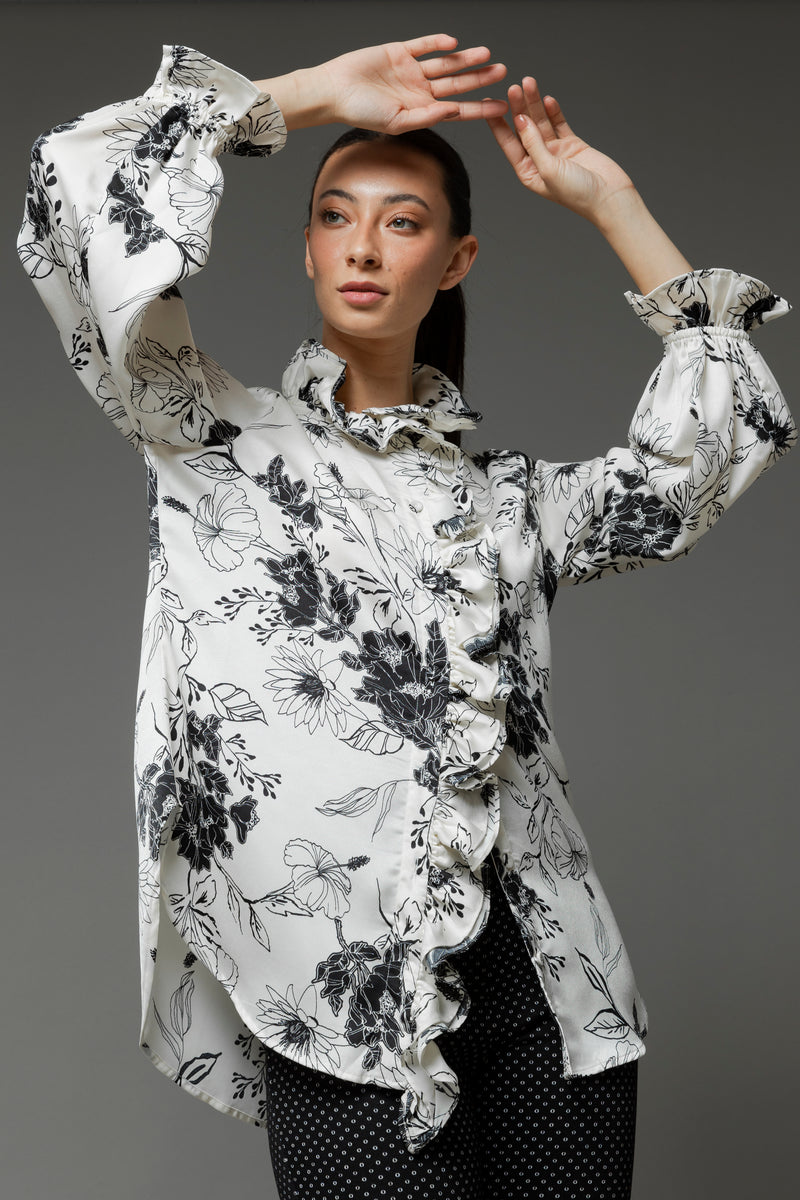 Black White Double Frill Blouse