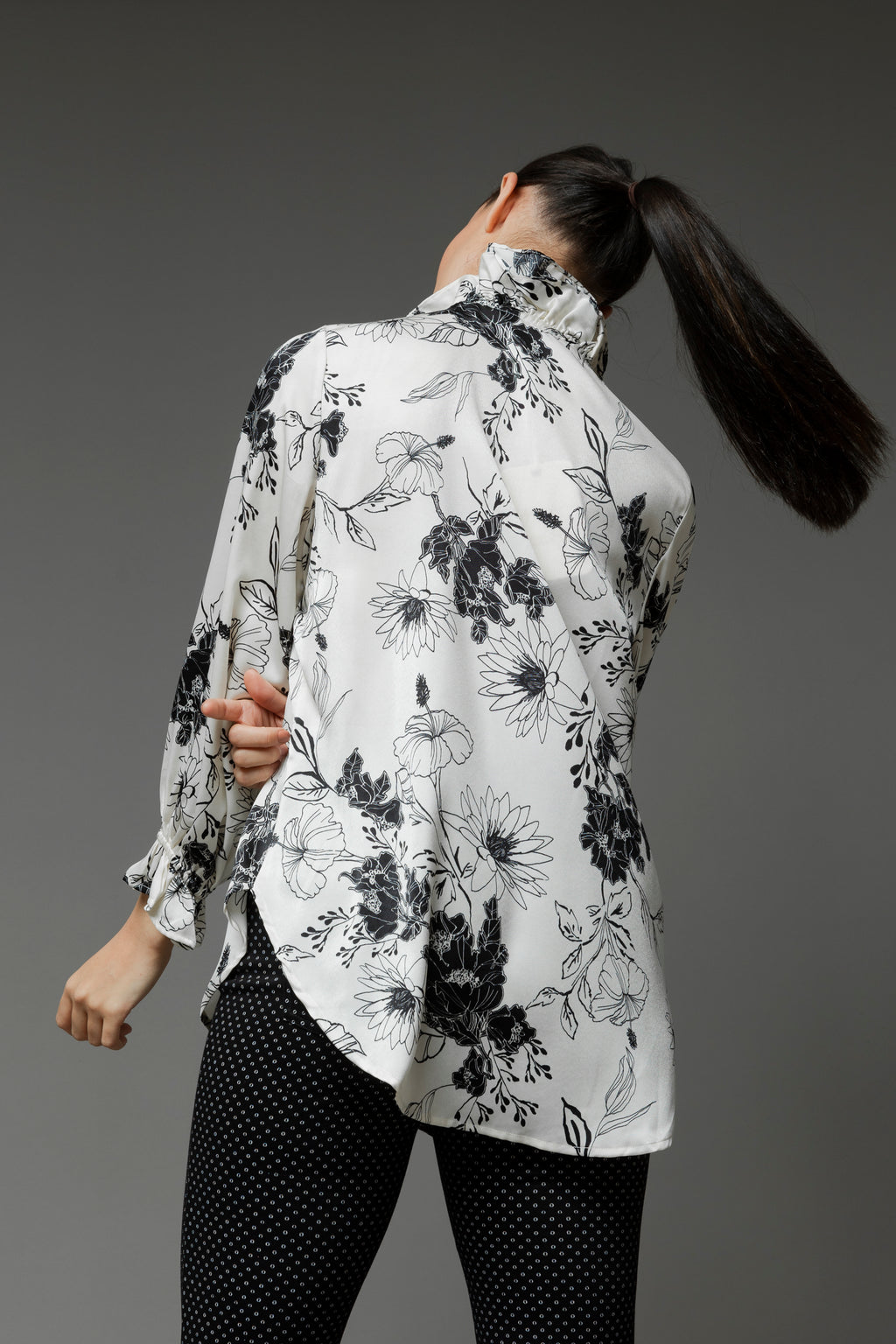 Black White Double Frill Blouse