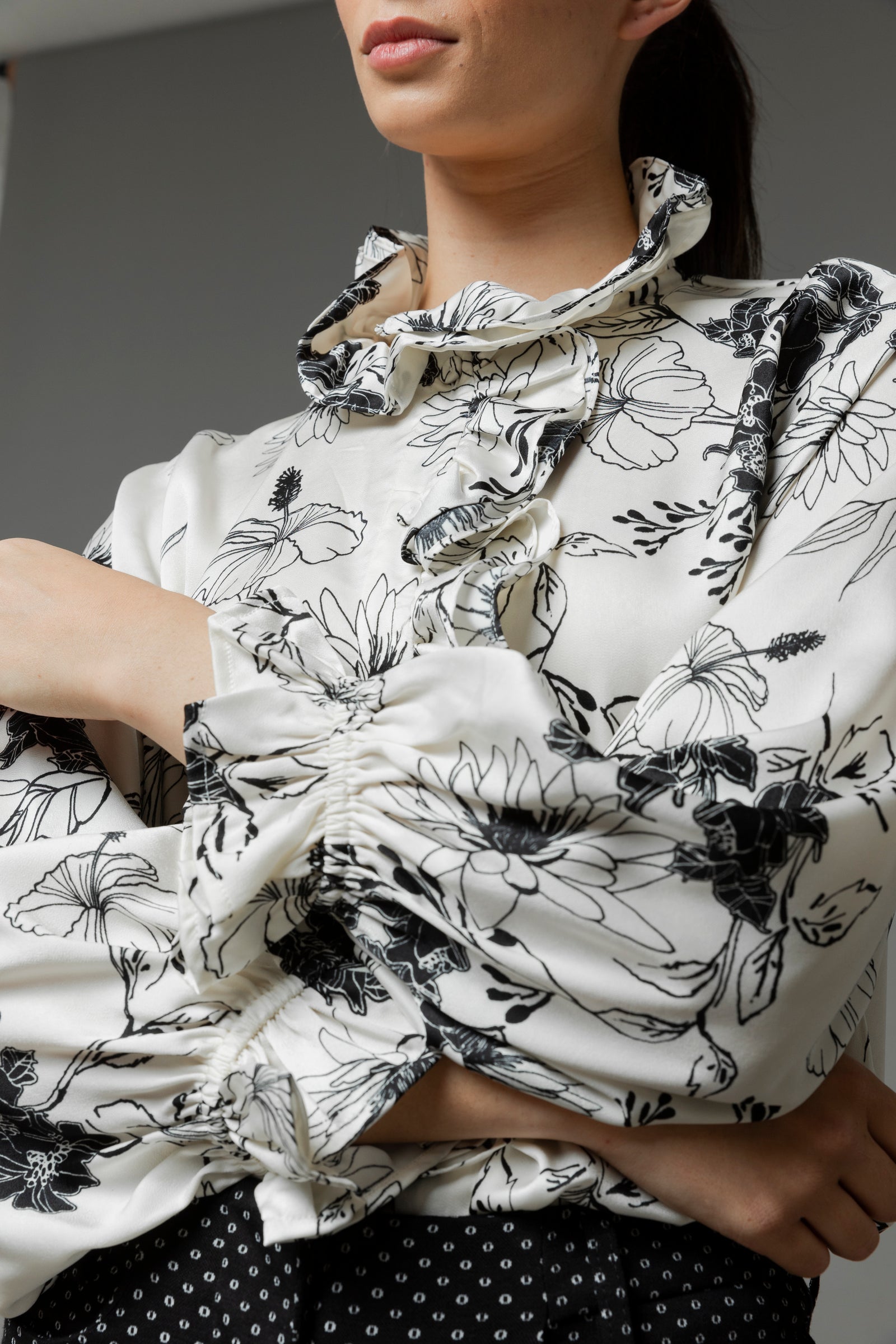 Black White Double Frill Blouse