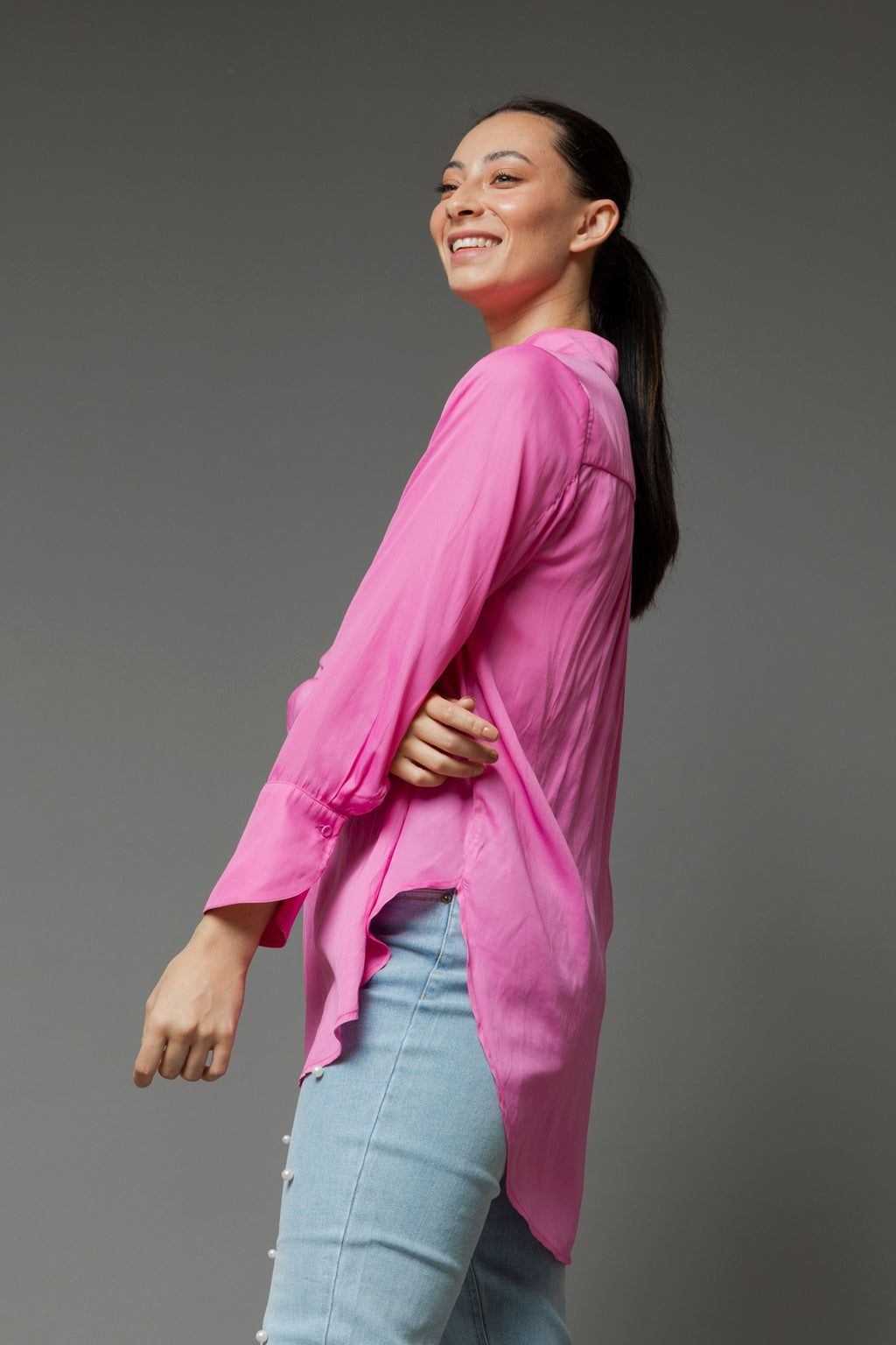 Pink Silky Blogger Shirt