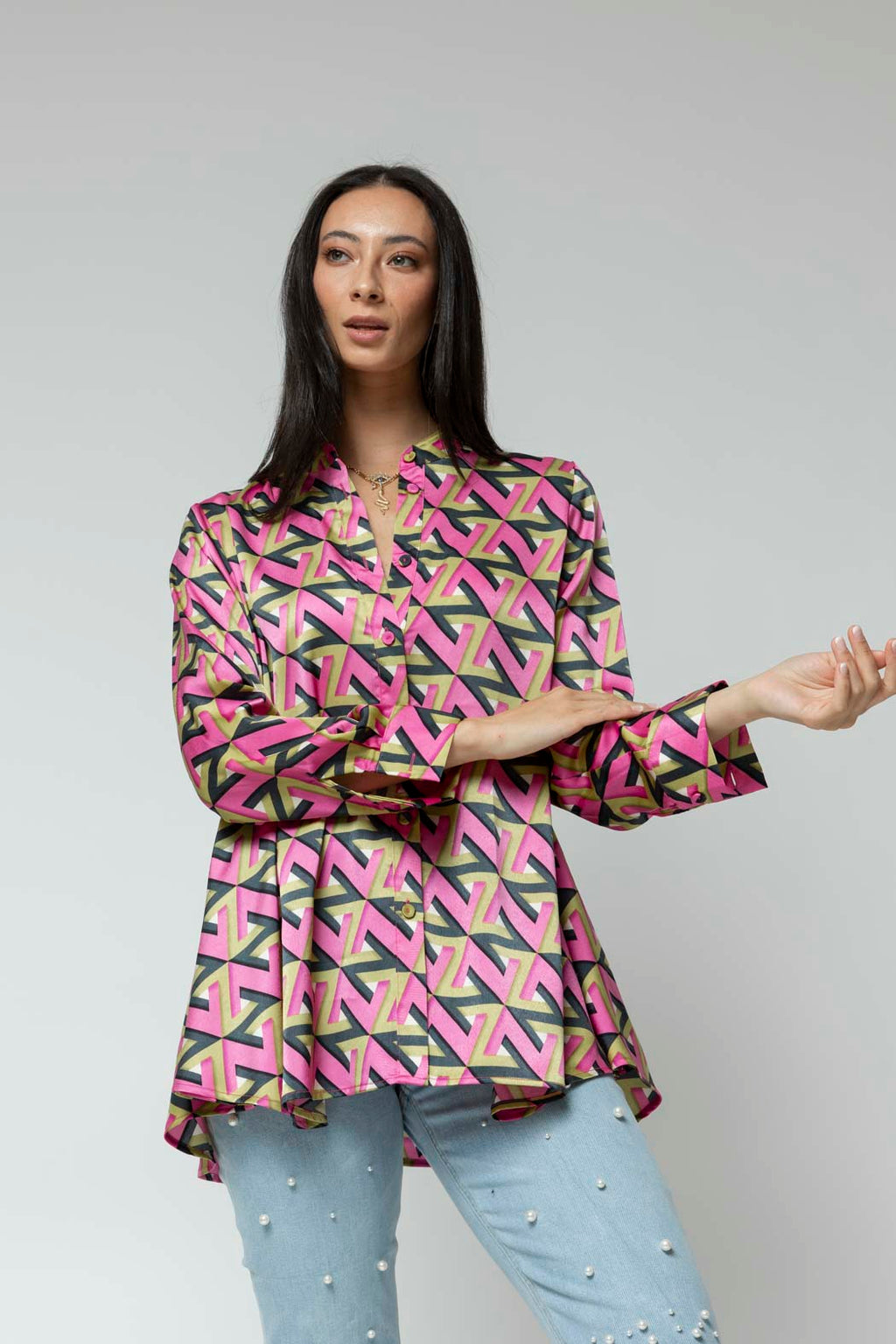 Pink Lime Silky Flared Shirt