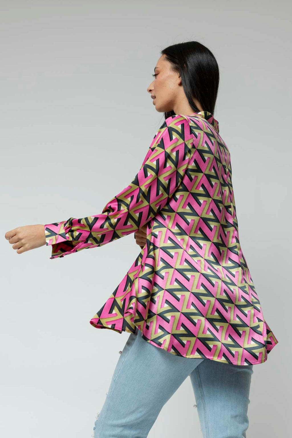 Pink Lime Silky Flared Shirt