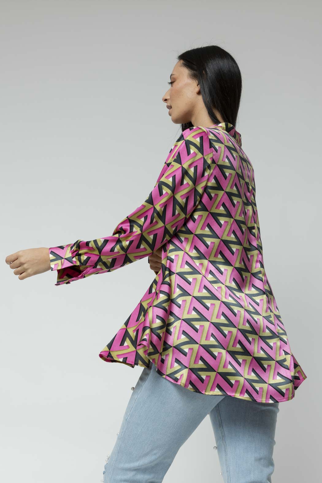 Pink Lime Silky Flared Shirt
