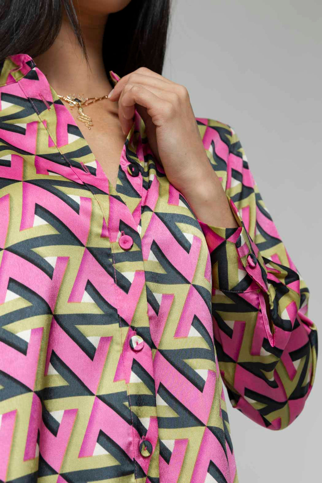 Pink Lime Silky Flared Shirt