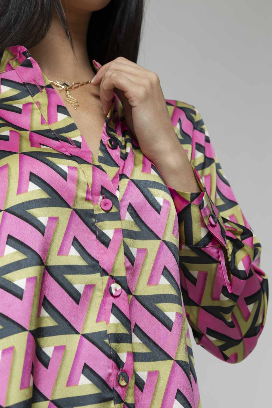 Pink Lime Silky Flared Shirt