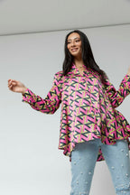 Pink Lime Silky Flared Shirt