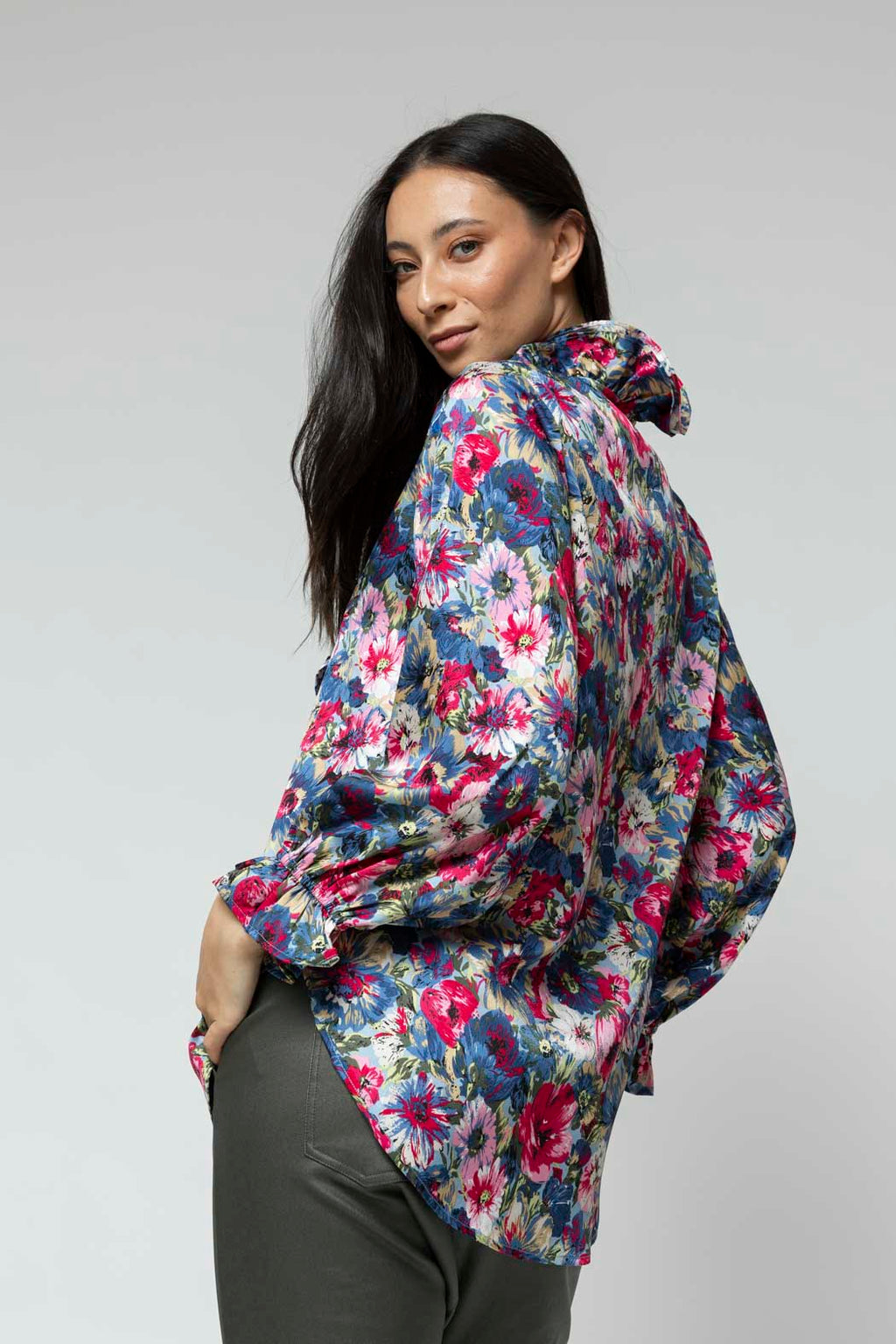 Blue Floral Double Frill Blouse