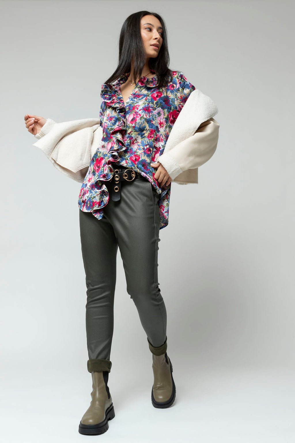 Blue Floral Double Frill Blouse