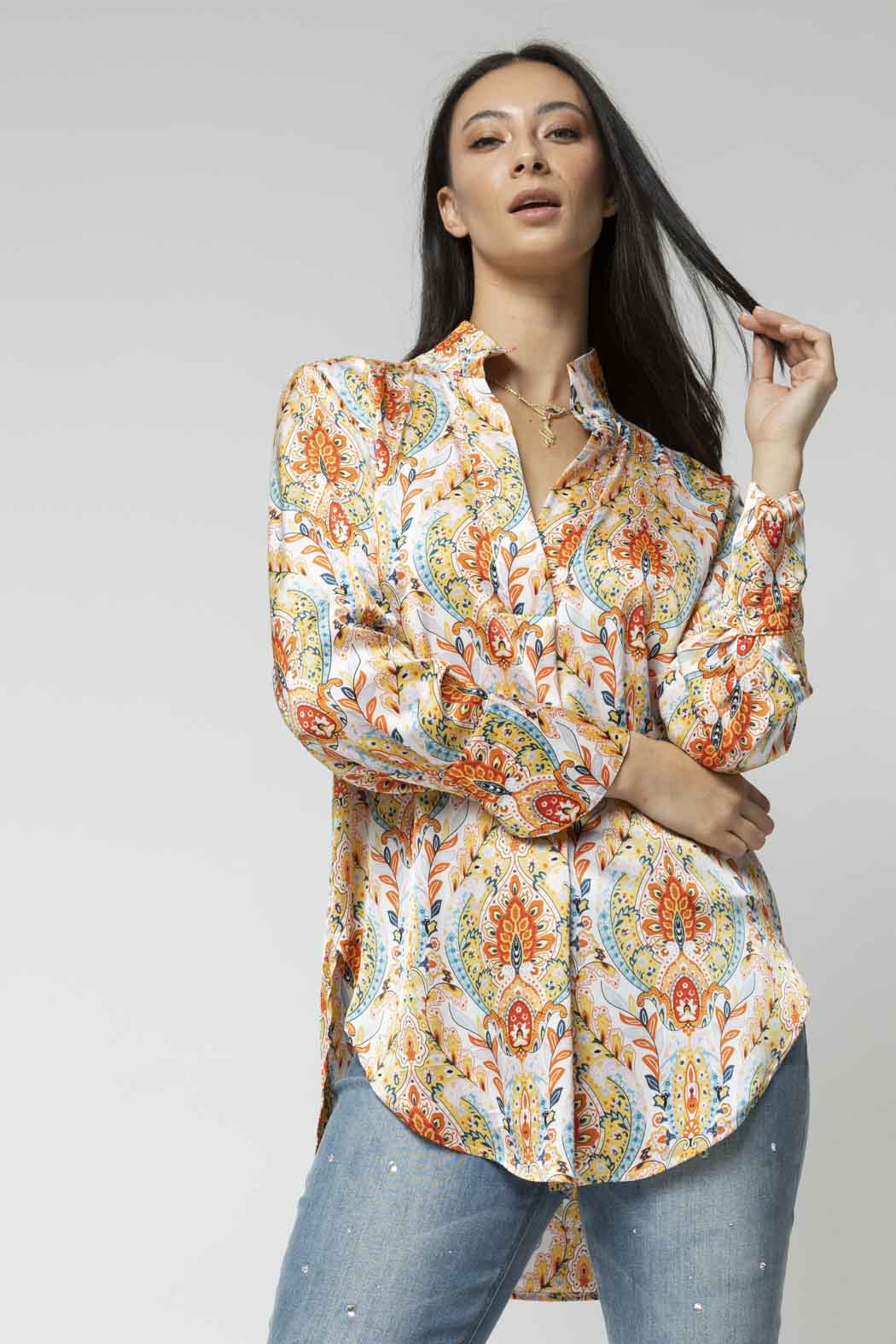 Yellow Blue Paisley Blogger Shirt