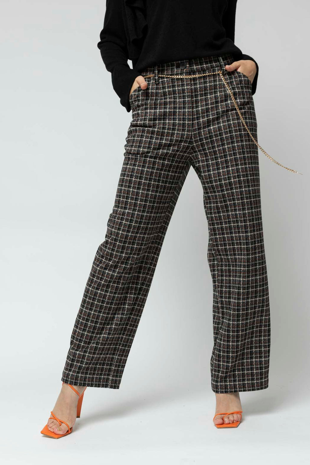 Black Check Wide Leg Pant