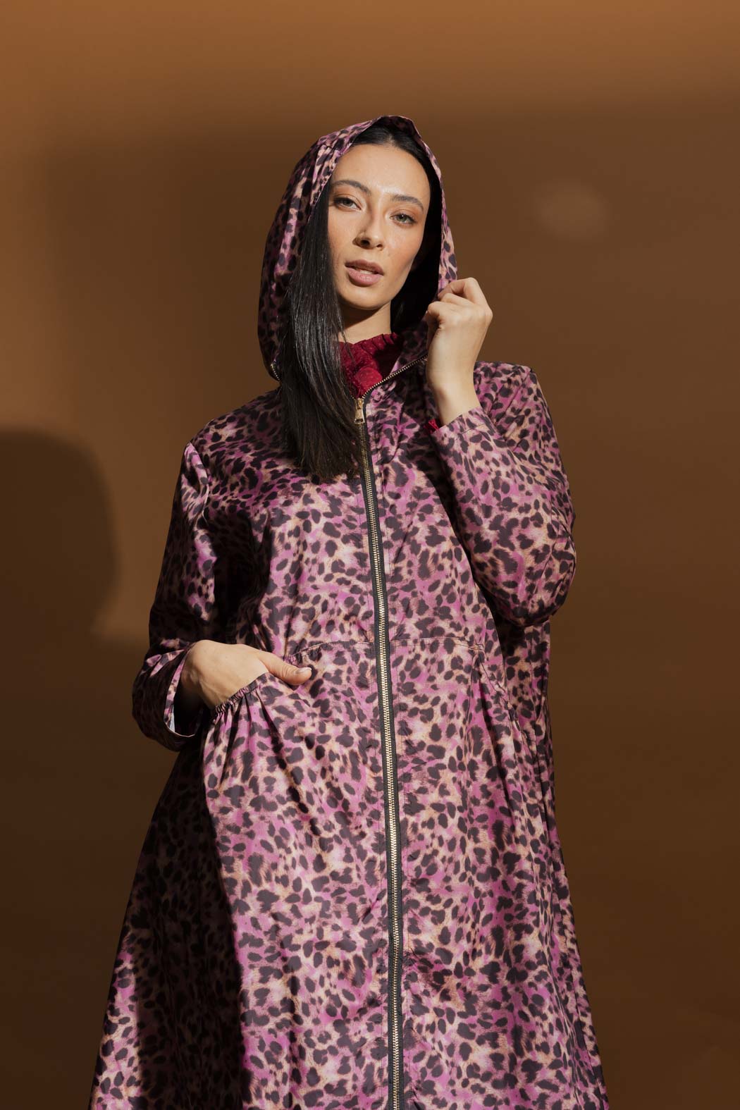 Pink Animal Long Raincoat