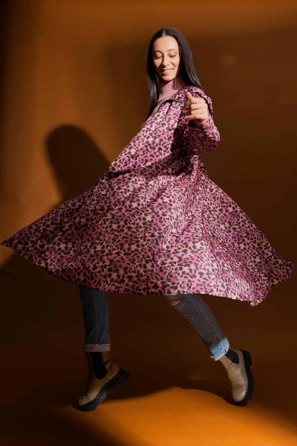 Pink Animal Long Raincoat