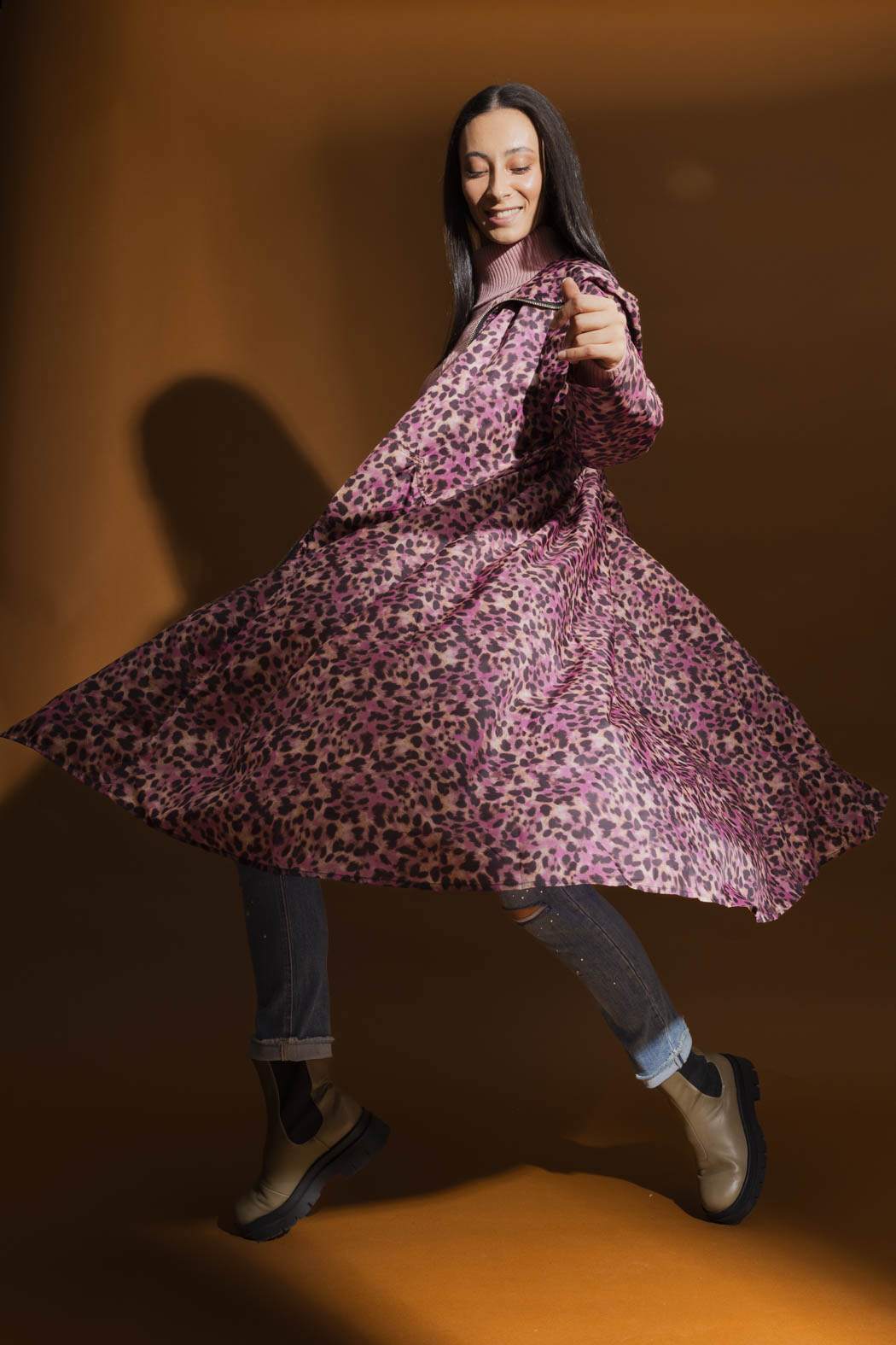 Pink Animal Long Raincoat
