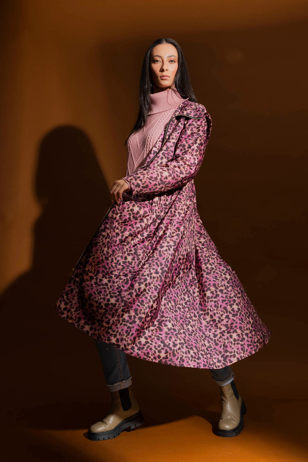 Pink Animal Long Raincoat