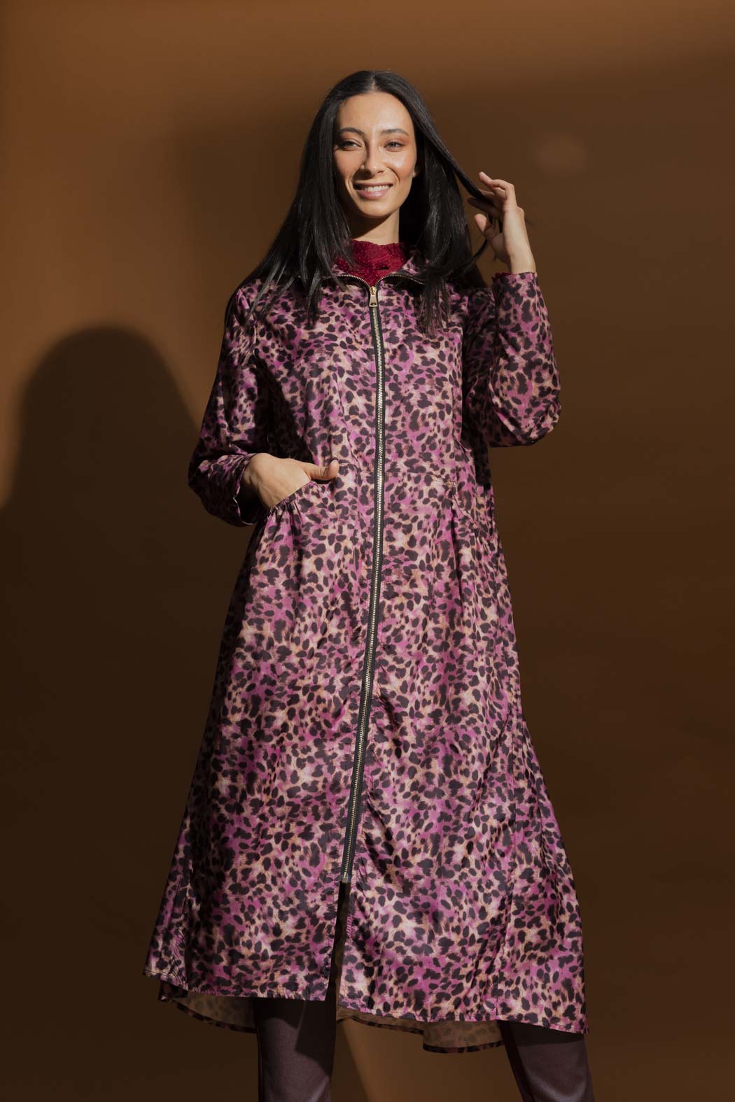 Pink Animal Long Raincoat