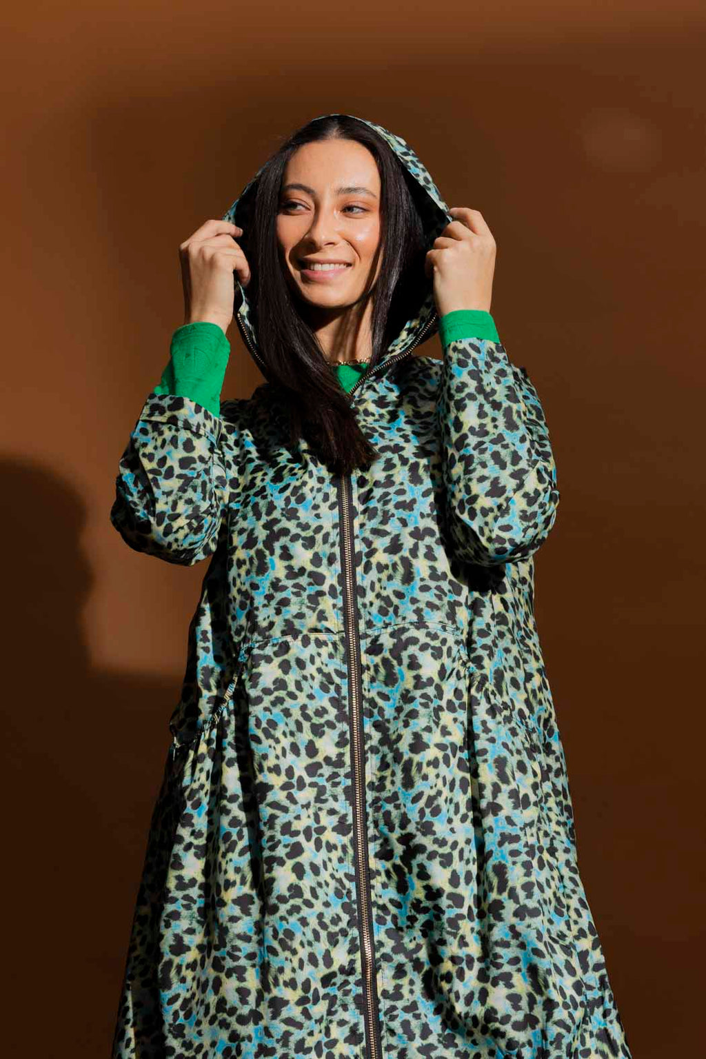 Green Animal Long Raincoat