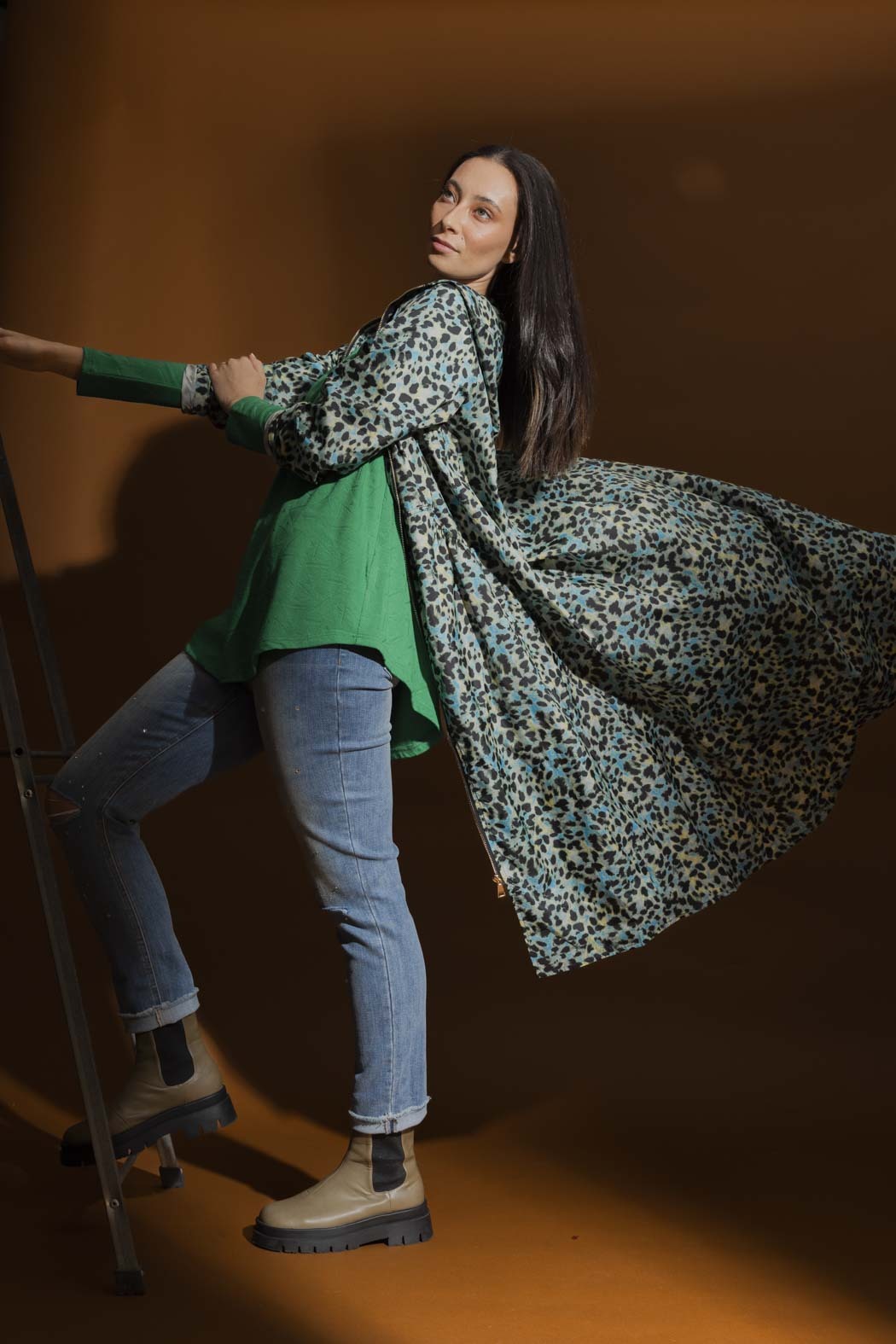 Green Animal Long Raincoat