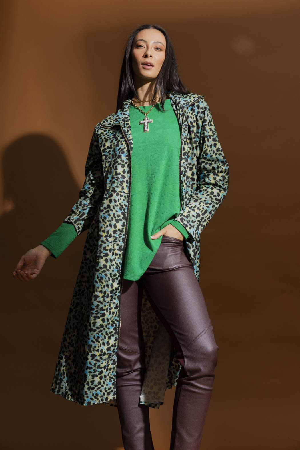 Green Animal Long Raincoat