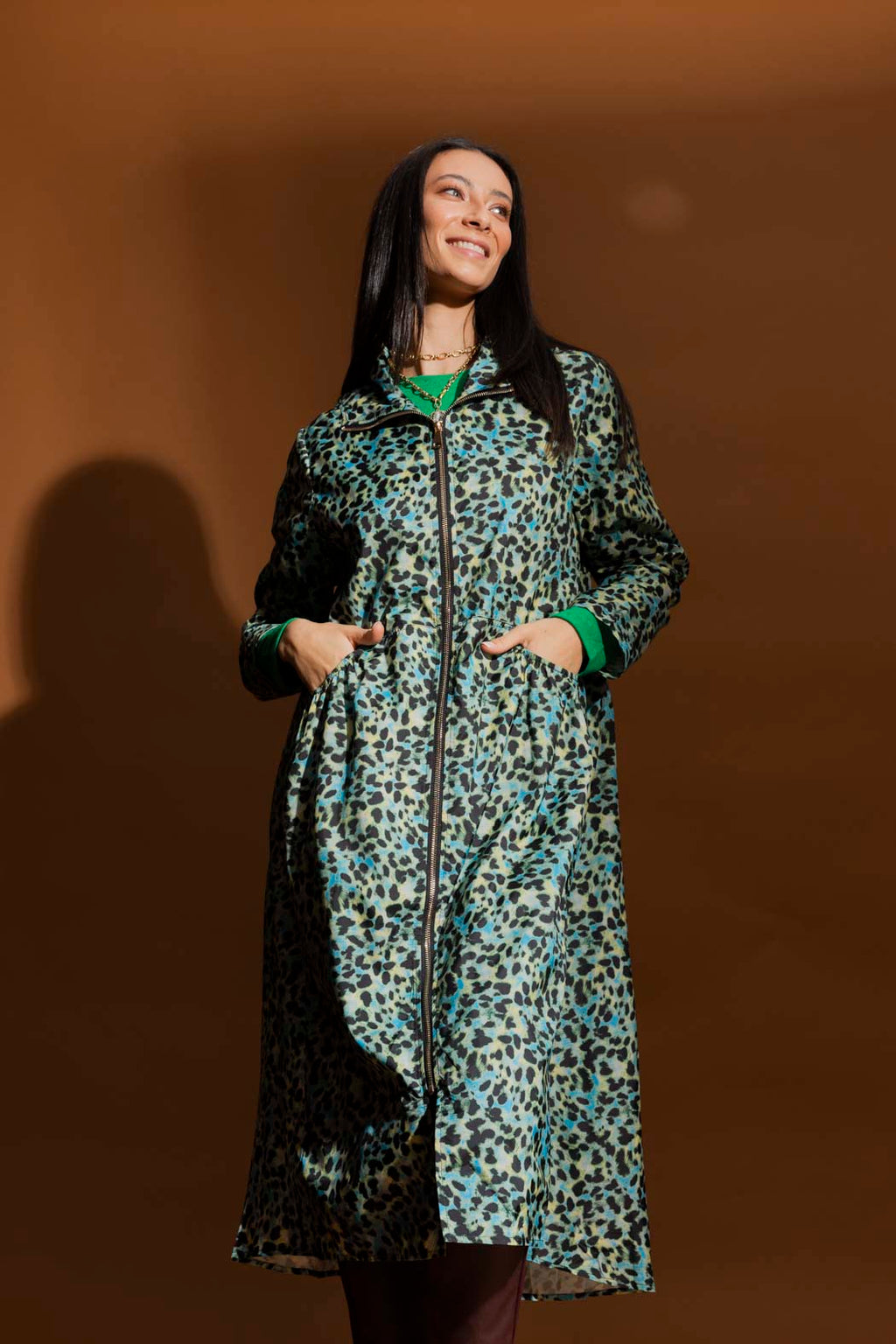 Green Animal Long Raincoat