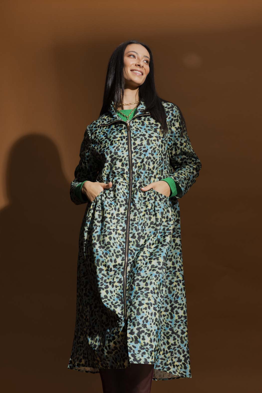 Green Animal Long Raincoat