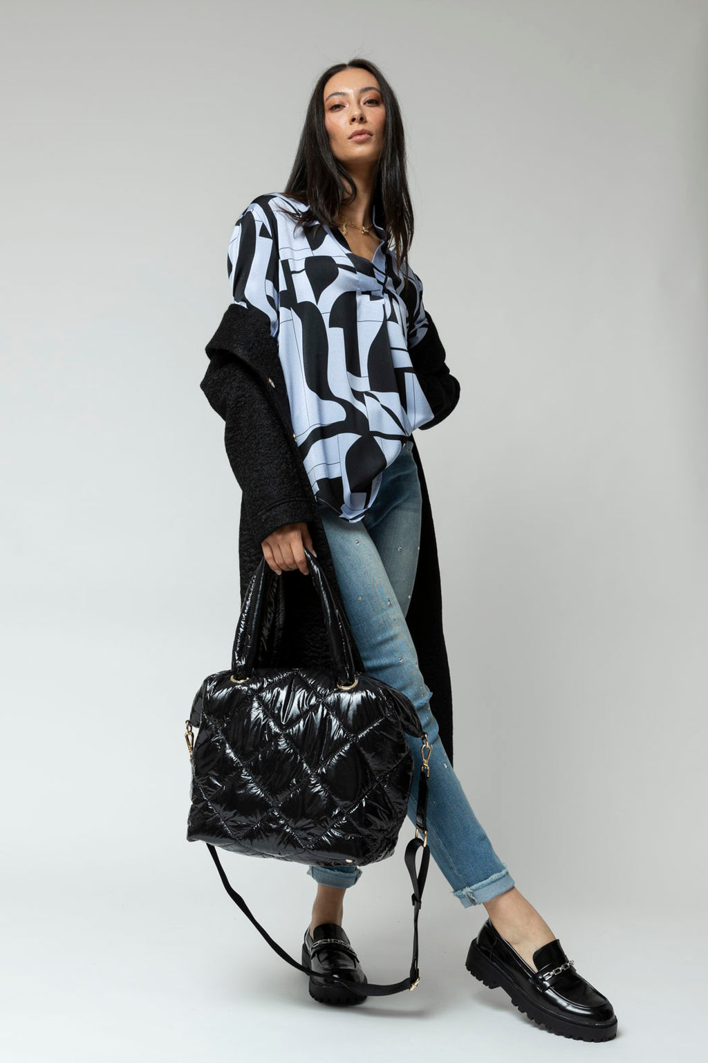 Black Quilted Tote Bag