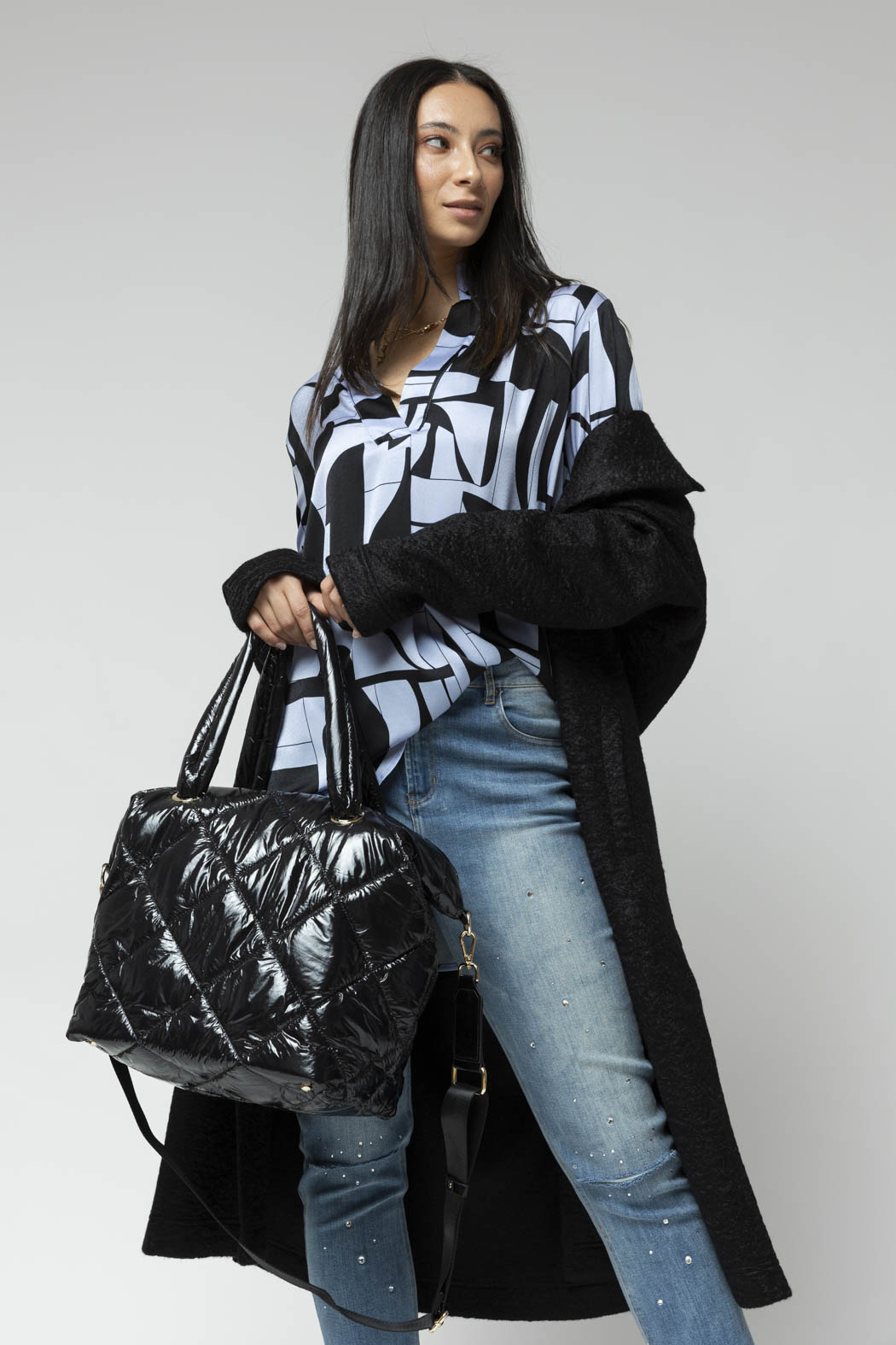 Black Quilted Tote Bag