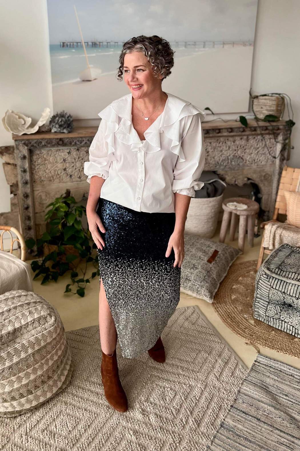 Navy Sequin Ombre Skirt