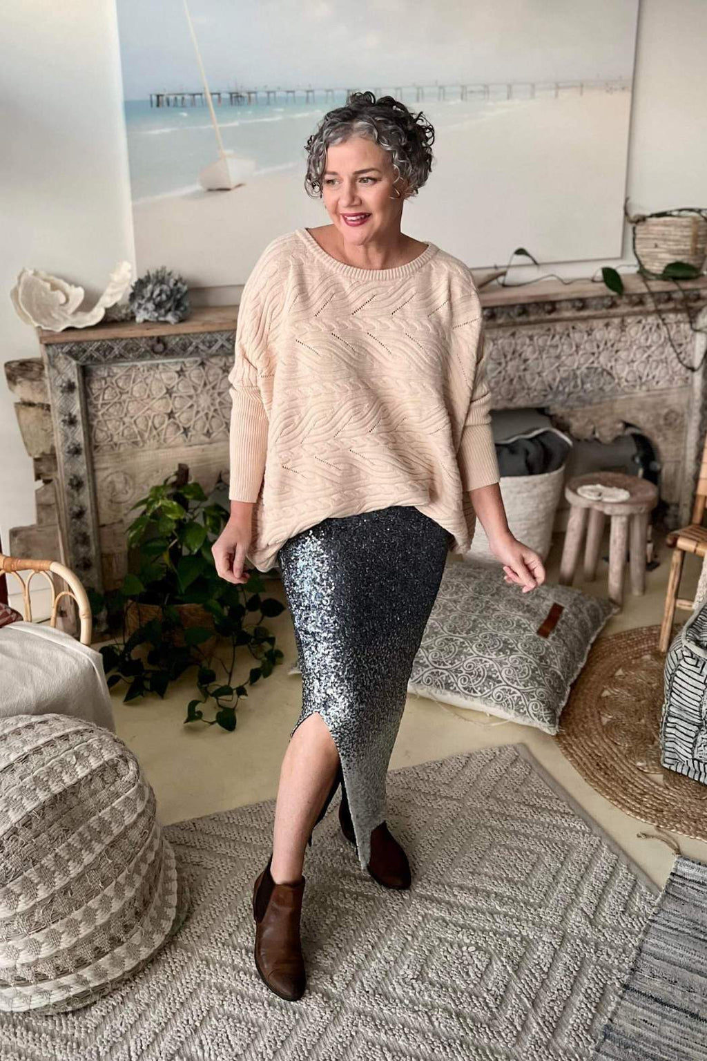 Pewter Sequin Ombre Skirt