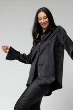 Black Satin Boyfriend Shirt- Sale