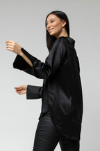 Black Satin Boyfriend Shirt- Sale