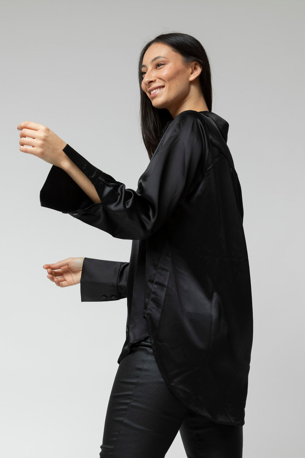 Black Satin Boyfriend Shirt- Sale