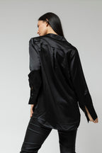 Black Satin Boyfriend Shirt- Sale