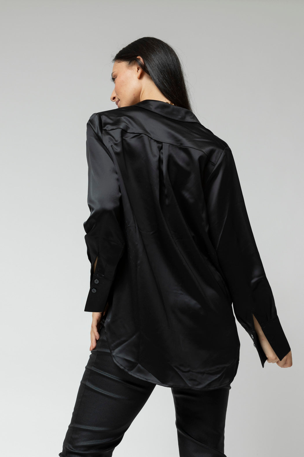 Black Satin Boyfriend Shirt- Sale