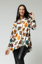 Ivory Leaf Silky Flared Shirt