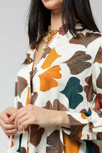 Ivory Leaf Silky Flared Shirt