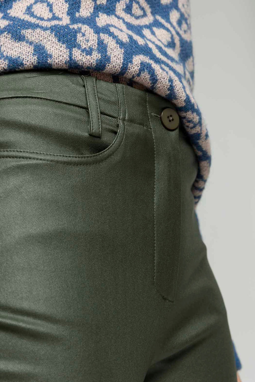 Khaki Waxed Slim Leg Pant- Sale