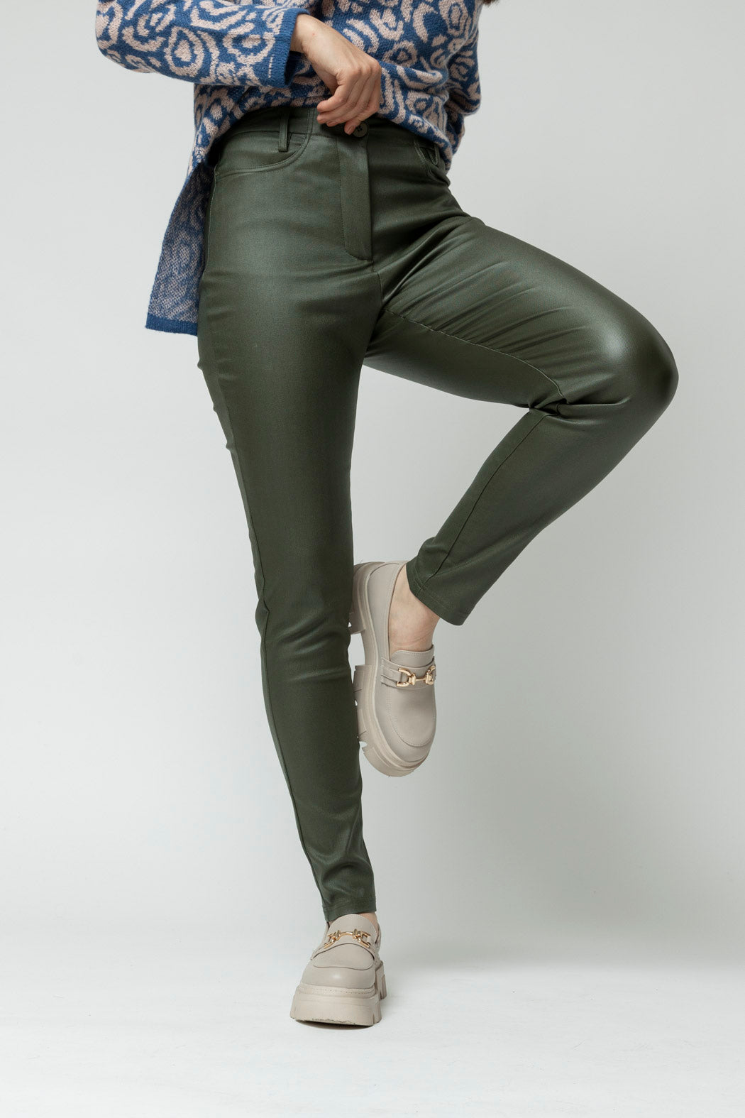 Khaki Waxed Slim Leg Pant- Sale