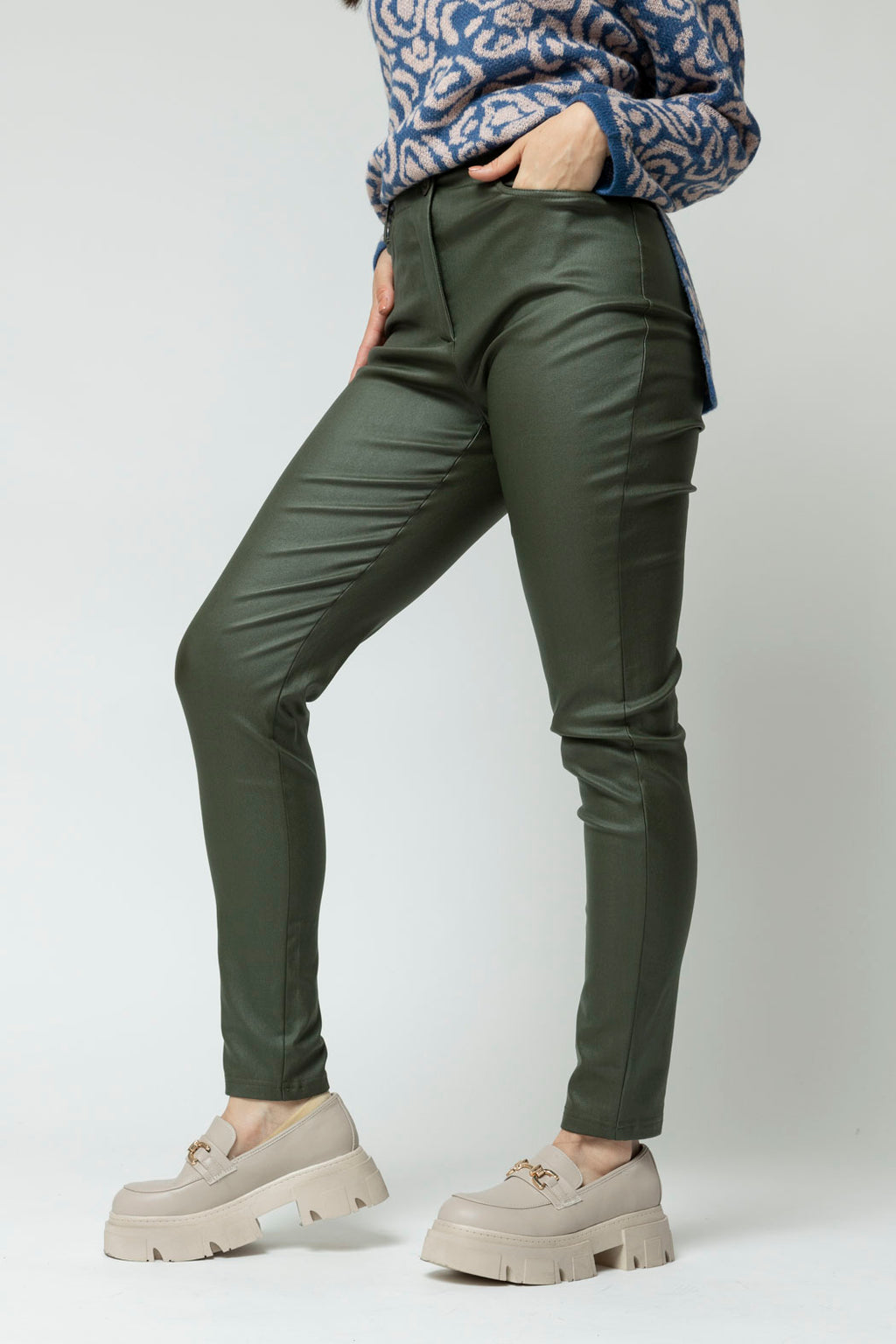 Khaki Waxed Slim Leg Pant- Sale