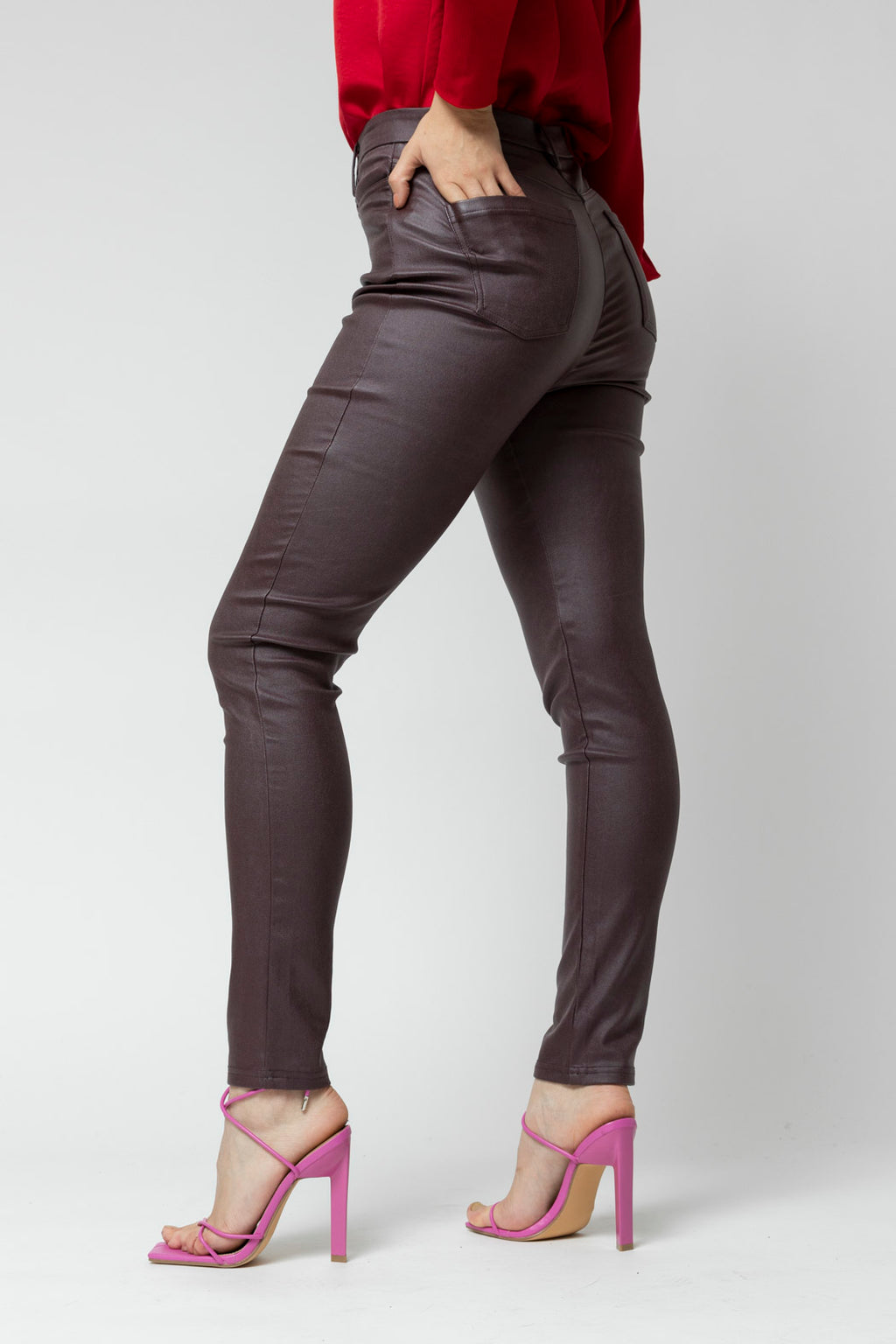 Plum Waxed Slim Leg Pant