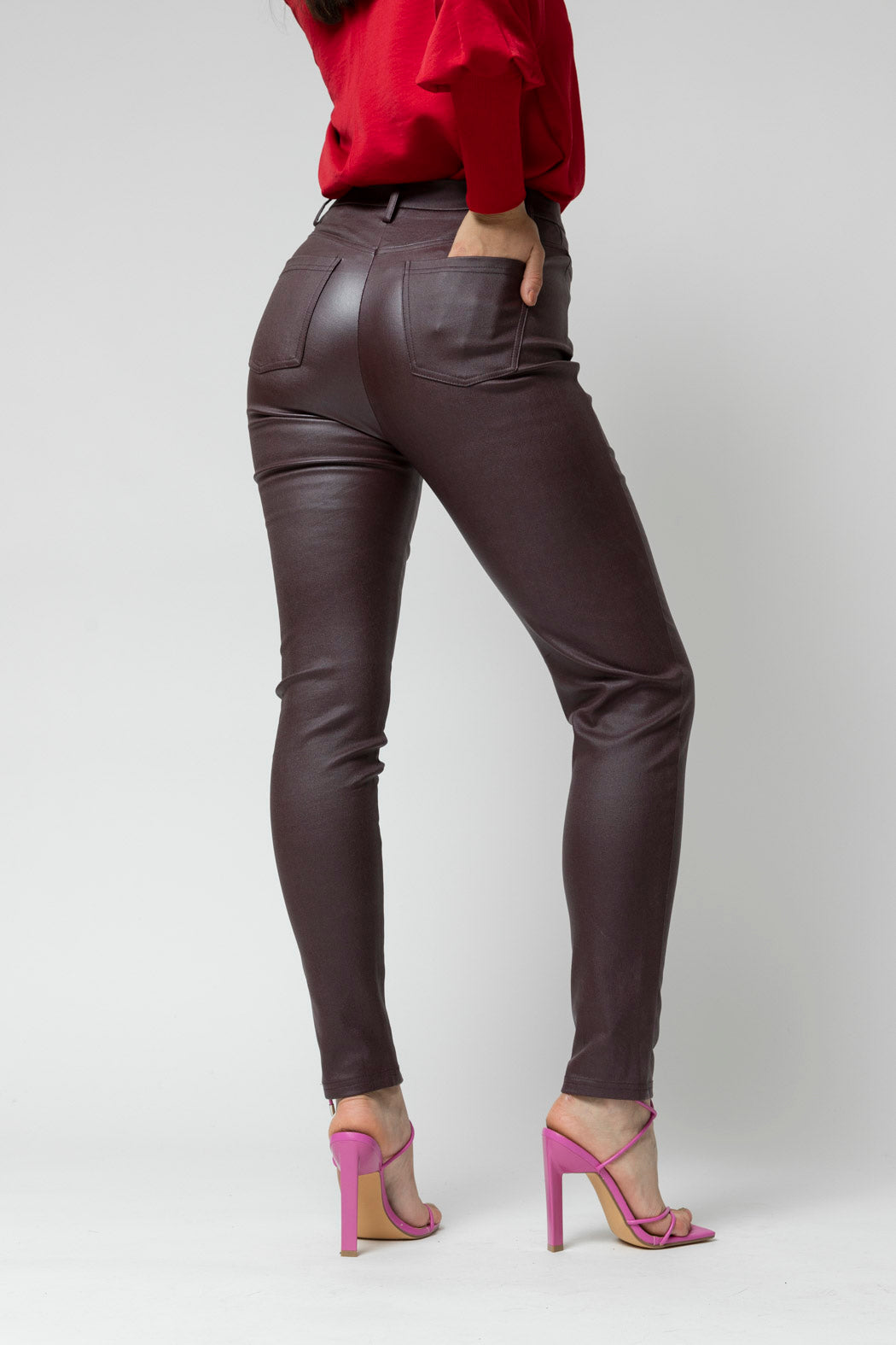 Plum Waxed Slim Leg Pant