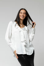 White Cascade Silky Blouse