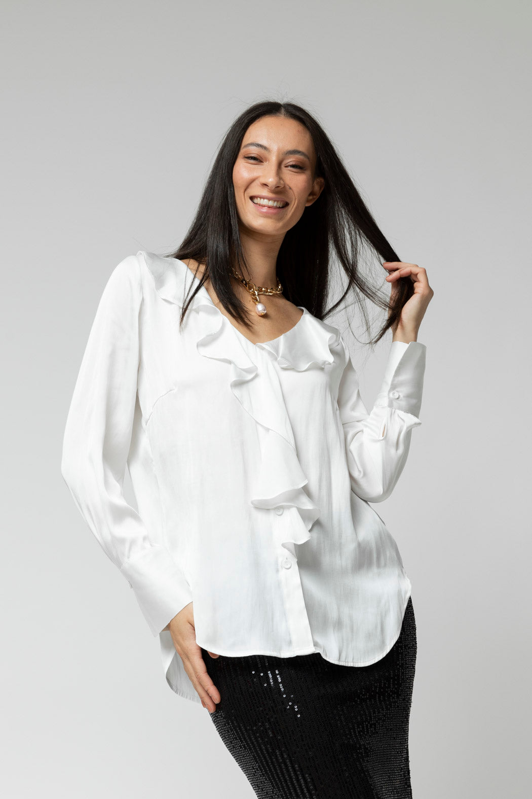 White Cascade Silky Blouse